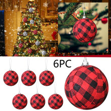 6Pcs Christmas Ball Ornaments Red/White Black Buffalo Plaid, Farmhouse Xmas Decor, Shatterproof Rustic Hanging Ornament