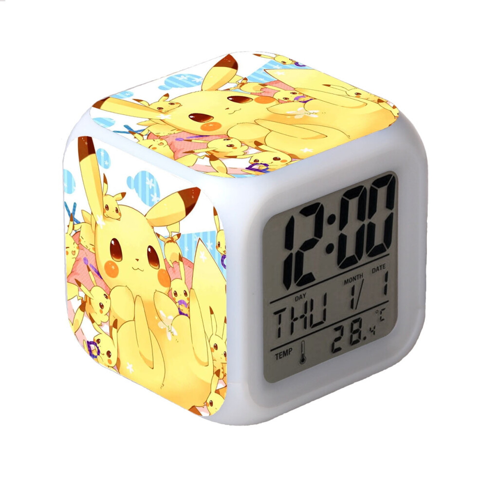 LED Alarm Clock with Pokemon Pattern - Glowing Digital Table Clock for Kids, Adults - Compatible with HTNL#359 - Birthday Gift