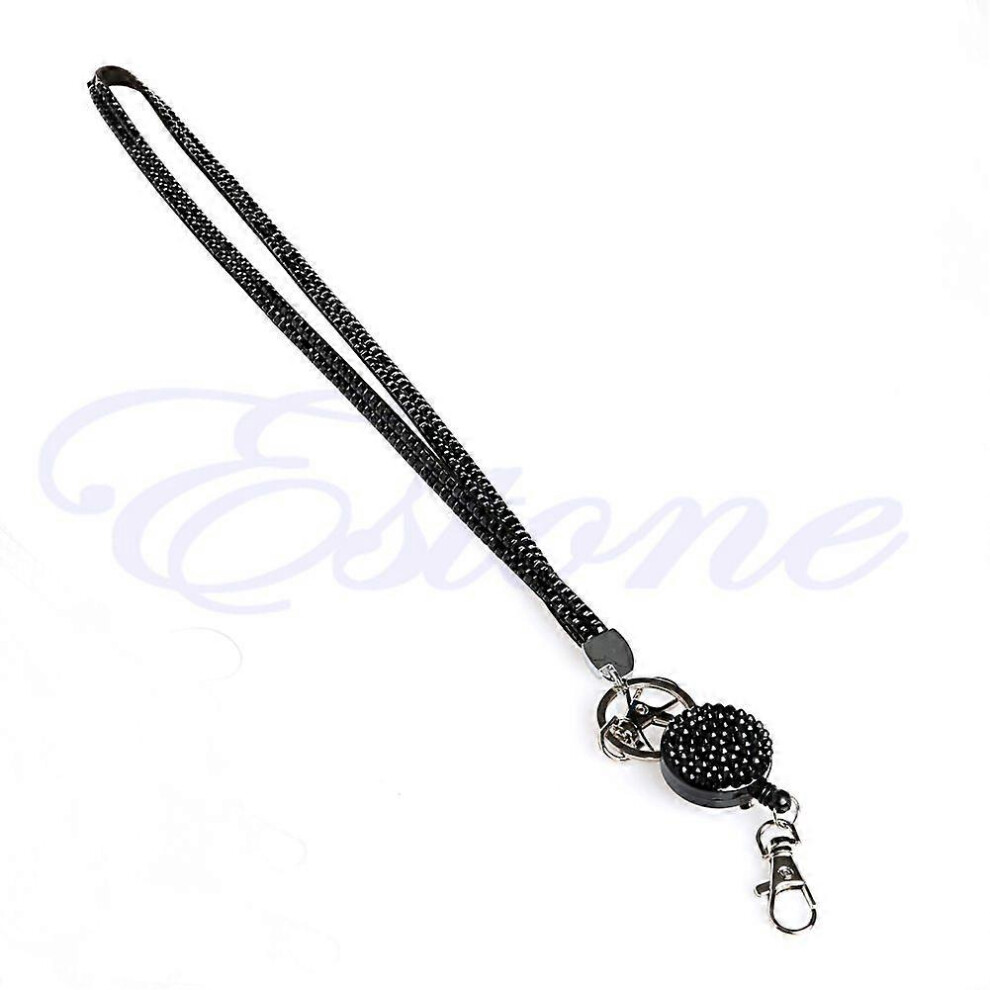 (As Show, White) Resin Diamond Bling Neck Lanyard Retractable Id Badge Reel Phone For Key Holder 3364096769690