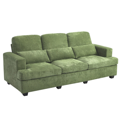 Living And Home 3-Seater Chenille Upholstered Sofa with Pillows, Green