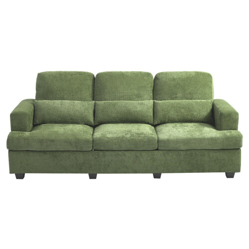 Living And Home 3-Seater Chenille Upholstered Sofa with Pillows, Green 1