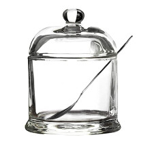 Glass Sugar Bowl with Lid and Stainless Steel Spoon, 10oz Transparent Spice Jar for Kitchen