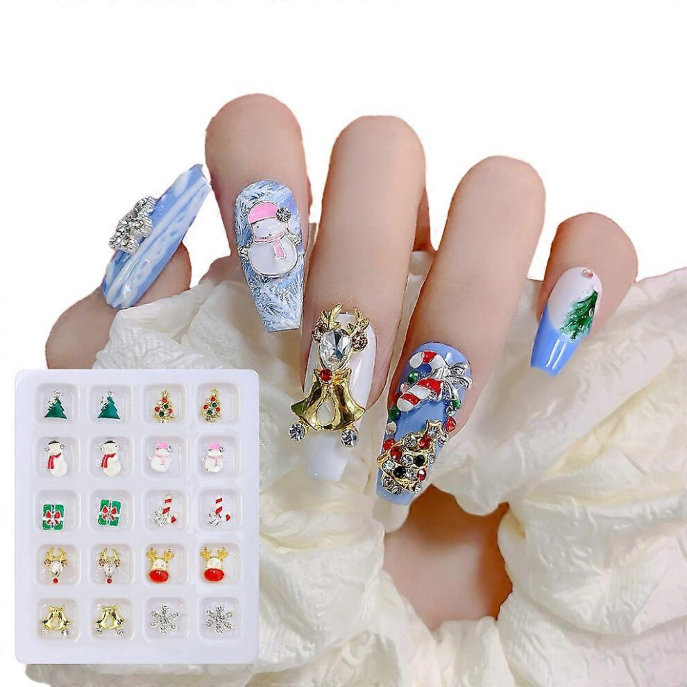 (As Show, One Size) 20Pack Christmas Nail Rhinestones 3D Nail Charms Sequins Alloy Santa Reindeer Snowman Snowflake Metal Nail Studs 3364096703793