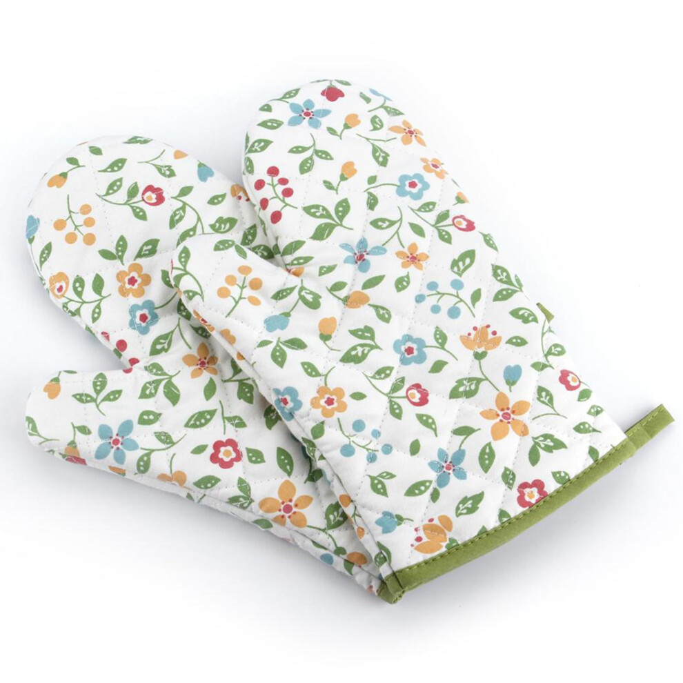 Green Oven Mitts Heat Resistant Gloves With Quilted Insulation And Nonslip Grip For Cooking Baking