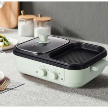 Electric Hot Pot and Grill 2in1 DualZone 1300W NonStick Griddle with Adjustable Temperature Control