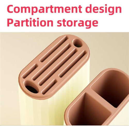 Kitchen Knife Holder with PullOut Drain Tray, Universal PP Organizer with Cutting Board Storage, Yellow 1