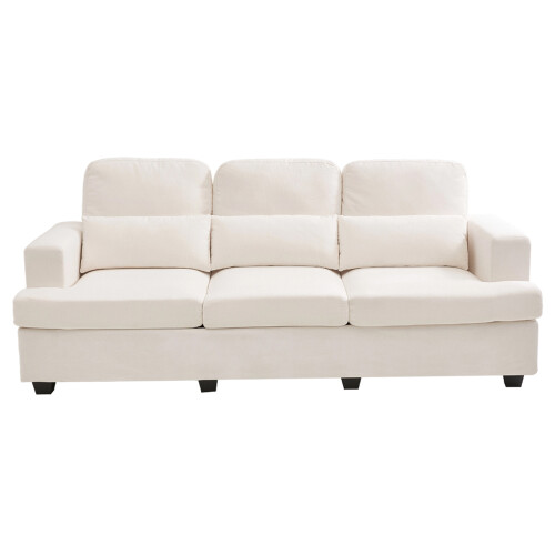 Living And Home 3-Seater Chenille Upholstered Sofa with Pillows, Beige 1