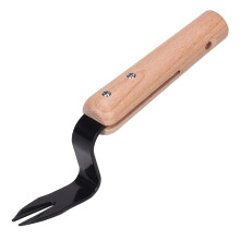 Garden Weeder with Ergonomic Wood Handle and Sharp Carbon Steel Fork for Lawn and Dandelion Removal