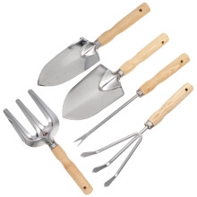 5Pcs Garden Hand Tools Set with Wooden Handle Stainless Steel Shovel Rake Cultivator for Planting