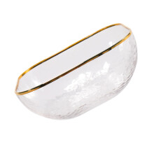 Glass Salad Bowl with Gold Rim JapaneseStyle Hammered Square Glass for Salad Dessert Serving