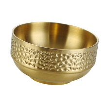 304 Stainless Steel Insulated Rice Bowl with Elegant Hammered Design, Rust Resistant Medium Size