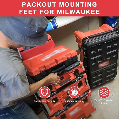 Montering af fødder til Milwaukee Packout - 16 Pack, til Milwaukee Packout-tilbehør, fodmonteringssystem, rød 2