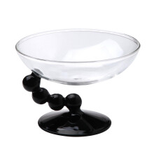 Glass Dessert Bowl Ice Cream Cup with Elegant Retro Footed Design for Pudding and Home Use, Black