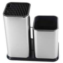 Universal Knife Block and Kitchen Knife Holder, Stainless Steel 2in1 SpaceSaving Organizer