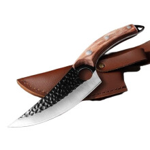 Carbon Steel Meat Cleaver Chef Knife with Leather Sheath, Ergonomic Grip for Kitchen and Outdoor