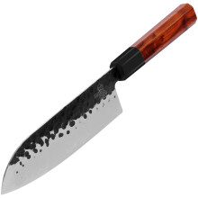 7.5 Inch Japanese Santoku Chef Knife Carbon Steel VShaped Blade Sakura Wood Handle