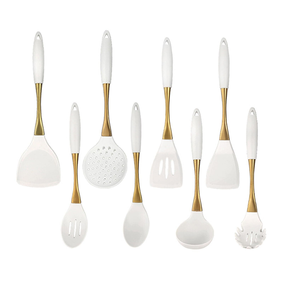 8Piece Silicone Kitchen Utensils Set With Stainless Handles, Heat Resistant Nonstick Cooking Tools Gold