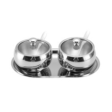 304 Stainless Steel Sugar Bowl with Lid and Spoon, Spherical Spice Jar for Kitchen Storage, 2Pc Ref: 7527