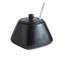 Japanese Ceramic Sugar Bowl with Lid and Spoon, 12oz Porcelain Pot for Coffee and Tea, Blue