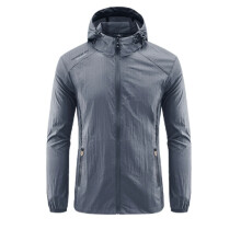 Men's Quick Drying Rain Jacket, Water Repellent Windbreaker with Sun Protection and Adjustable Cuffs, Lightweight Hooded Packable Coat with Multiple