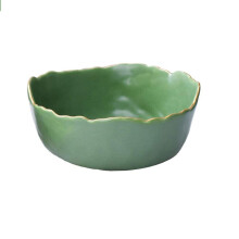 Large Ceramic Serving Bowl with Gold Inlay, Irregular Porcelain Salad Bowl for Home and Restaurant