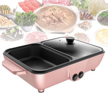 2 in 1 Electric Hot Pot with Grill, Non Stick BBQ Pan, Dual Flavor Cooking for 12 People
