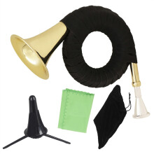 Bb Flat French Horn Brass Hunting Horn Golden Finish with Stand for Ceremonial Use