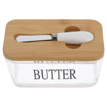 Airtight Glass Butter Dish with Lid and Knife Holder for Kitchen and Refrigerator Storage