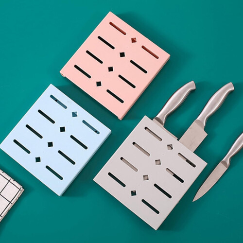 Wall Mounted Knife Holder with Traceless Adhesive, PP Kitchen Storage Rack, Ventilated Fast Drying 2