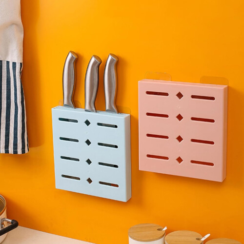 Wall Mounted Knife Holder with Traceless Adhesive, PP Kitchen Storage Rack, Ventilated Fast Drying 1