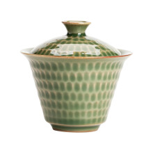 Elegant Retro 180ml Ceramic Tea Cup with Lid for Kung Fu Tea Set, Heat Retention, Dishwasher Safe