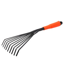 Stainless Steel Hand Garden Rake with Ergonomic Comfort Grip for Leaves and Soil, Orange