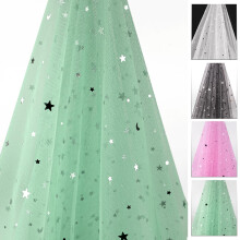 Aqua Glitter Tulle Fabric with Star and Moon Sequins, 60' Wide Sparkly Material for Wedding, Veil, Crafts