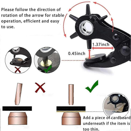 Set de perforator pentru găuri din piele, perforator rotativ super rezistent, dimensiuni precise multi-găuri pentru curele, creează găuri A 1