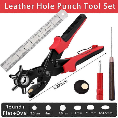 Set de perforator pentru găuri din piele, perforator rotativ super rezistent, dimensiuni precise multi-găuri pentru curele, creează găuri A 2