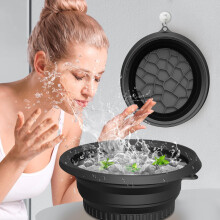 Ice Facial Bowl with Integrated Ice Tray, Foldable Silicone Face Ice Bath for Skincare Tightening (Black)