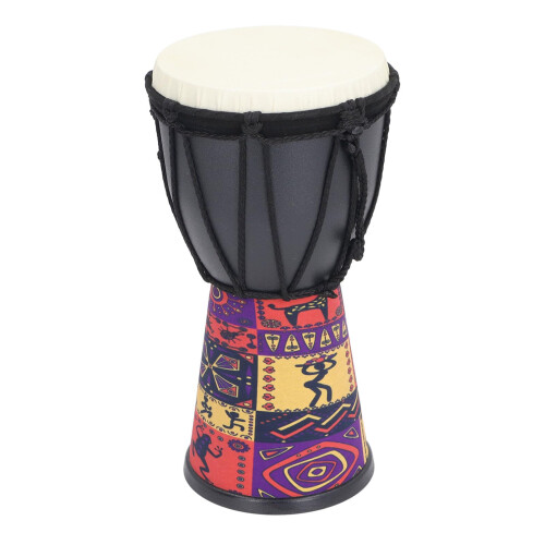 4 Inch African Hand Drum with Ethnic Pattern, Mini Percussion Drum, Durable PVC Shell