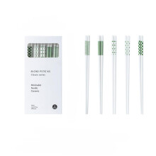 Ceramic Chopsticks Set 5 Pairs Chinese Style Dishwasher Safe Smooth Surface Green Reusable