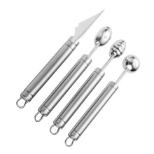 Melon Baller Set 4pcs Stainless Steel Fruit Scoop Spoon with Ergonomic Grip for Kitchen and Cafe