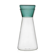Glass Water Carafe 28oz Borosilicate with Tumbler, Bedside Nightstand 2 in 1 Design Green