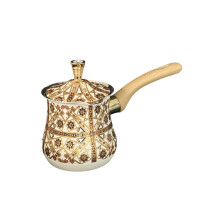 Turkish Coffee Pot with Long Wood Handle Stainless Steel Milk Warmer with Spout Lid 720ml