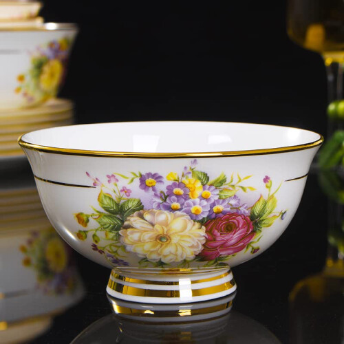 Ceramic Tableware Set,  Bone China Bowls and Plates for Elegant Western Dining, 6 Inch