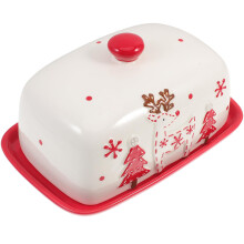 Christmas Style Ceramic Butter Dish with Lid, Easy Clean, Reusable for Kitchen and Restaurant
