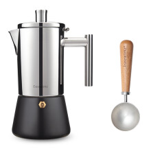 Stainless Steel Stovetop Espresso Maker 12 Cup Italian Moka Pot with Walnut Handle Induction Compatible