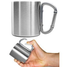 Camping mug,outdoor mug,metal mug,200 ml,with screw carabiner,stainless steel,hiking,trekking,work,silver