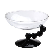 Glass Dessert Bowl with Elegant Beaded Design Footed Ice Cream Sundae Cup for Candy and Party Use Black