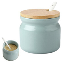 Elegant Ceramic Sugar Bowl with Lid and Spoon for Coffee Bar and Kitchen Storage Light Green