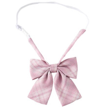 JK Girl Sweet Pink Checkered Pre-Tied Tie Polyester Silk Necktie Japanese College School Uniform Bowknot Bowtie Neckwear