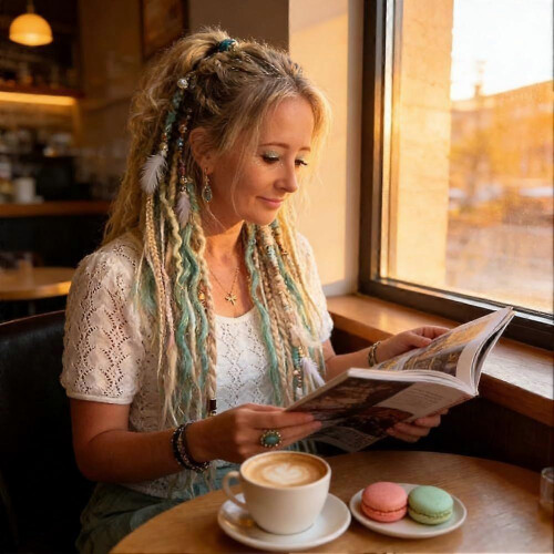 Elastischer Dread-Pferdeschwanz, Boho Dreadlock-Haarverlängerung mit Perlen, Muschel- und 1