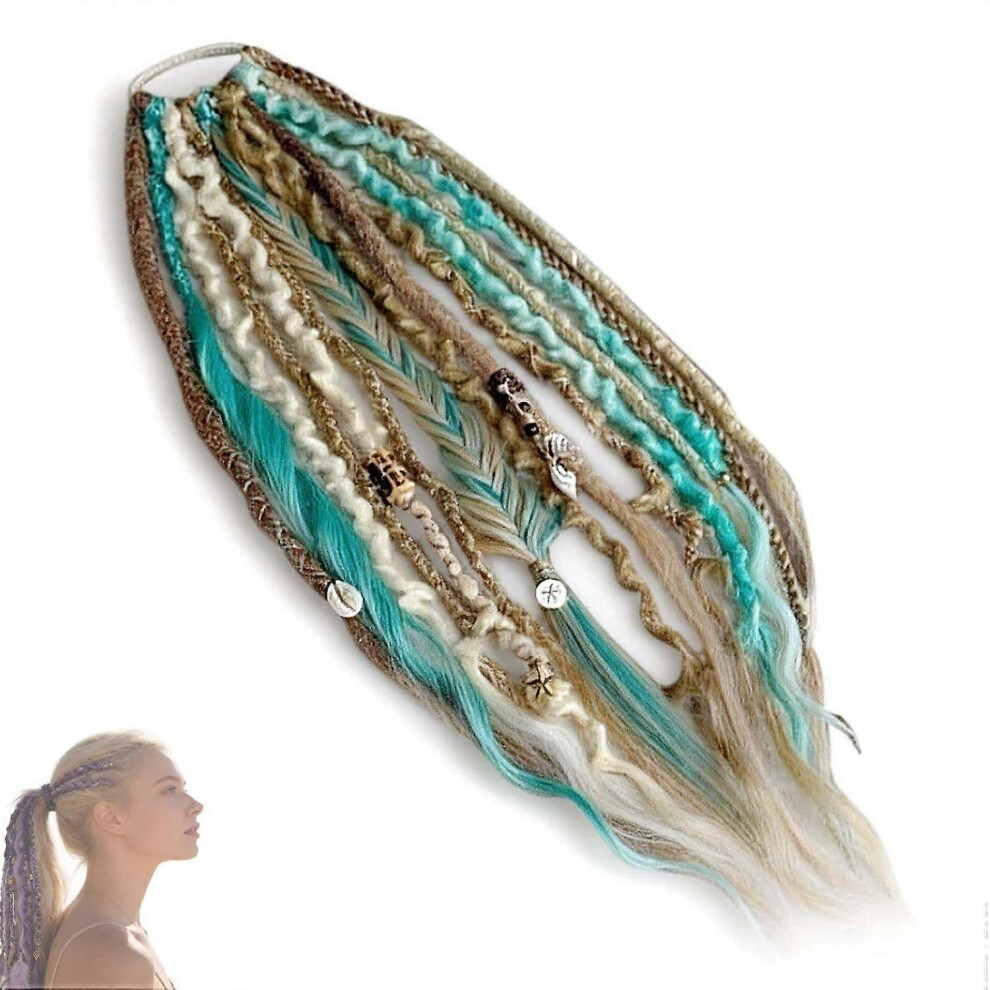 Unisex Elastic Dread Ponytail Salty-Soul,22"Boho Braided Ponytail Extension With Hair Tie,Travel&Casual Styles,Elastic Boho Dreadlock Hair With Beads &